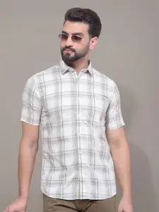 Crimsoune Club Men Classic Fit Grid Tattersall Checked Spread Collar Cotton Casual Shirt