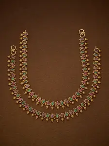 Kushal's Fashion Jewellery Gold-Plated Artificial Stones and Beads Antique Anklets