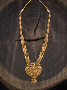 Kushal's Fashion Jewellery Gold-Plated Stone Studded Ganesh Goddess Antique Long Necklace