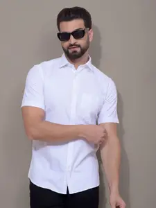 Crimsoune Club Men Classic Fit Textured Spread Collar Cotton Casual Shirt