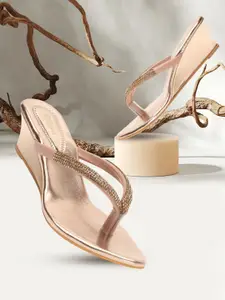 DIPYO Women Embellished Round Toe Wedge Sandals