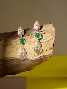 AMI Gold-Plated Artificial Stones Studded Classy Contemporary Drop Earrings