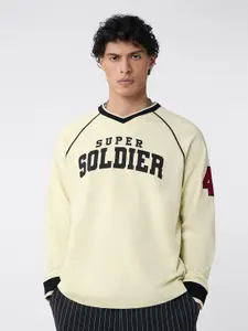 The Souled Store Men Typography Printed V-Neck Cotton Oversized T-shirt