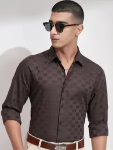 HIGHLANDER Men Comfort Fit Textured Spread Collar Cotton Casual Shirt