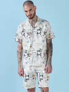 SHOWOFF Printed Cuban Collar Relaxed Fit Shirt With Shorts