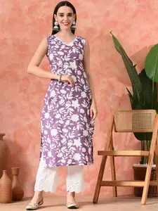 Sangria Floral Printed Cotton Straight Kurta