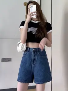 The Roadster Lifestyle Co. Women Relaxed Fit Mid-Rise Denim Shorts