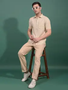 Crimsoune Club Men Classic Fit Solid Spread Collar Cotton Casual Shirt