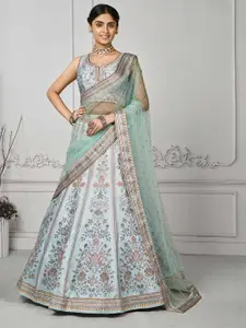 SAPTRANGI Floral Printed Beads And Stones Ready To Wear Lehenga And Blouse With Dupatta