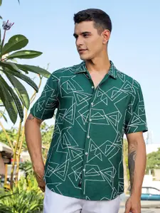 Thomas Scott Men Premium Regular Fit Short Sleeves Spread Collar Embroidered Shirt