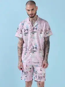 SHOWOFF Printed Cuban Collar Relaxed Fit Shirt With Shorts
