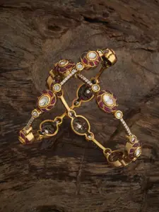 Kushal's Fashion Jewellery Embellished Bridal Set Of 2 Ruby Victorian-Plated Kundan Bangles