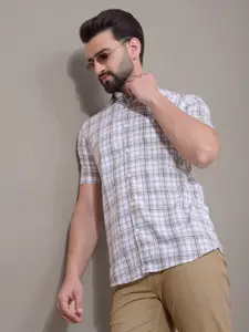 Crimsoune Club Men Classic Fit Tartan Checked Spread Collar Cotton Casual Shirt