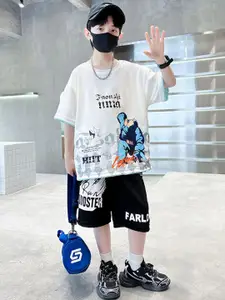 StyleCast x Revolte Boys Typograpghy Printed Pure Cotton T-shirt With Shorts