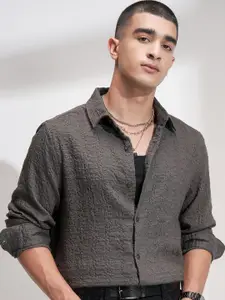 HIGHLANDER Men Comfort Fit Textured Spread Collar Casual Shirt