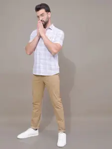 Crimsoune Club Men Classic Fit Tartan Checked Spread Collar Cotton Casual Shirt