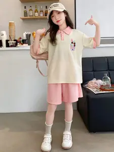 StyleCast x Revolte Girls Printed Shirt Collar Pure Cotton T-shirt With Shorts