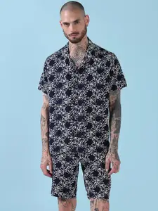 SHOWOFF Floral Printed Cuban Collar Relaxed Fit Shirt With Shorts