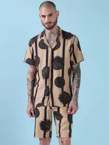 SHOWOFF Abstract Printed Cuban Collar Relaxed Fit Shirt With Shorts
