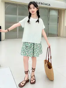 StyleCast x Revolte Girls Polka Dot Printed Pure Cotton T-shirt With Skirt