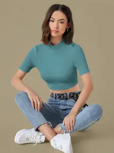 Dream Beauty Fashion Top Women Regular High Neck Crop Top