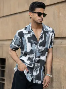 Powerlook Men Regular Fit Abstract Printed Cuban Collar Casual Shirt