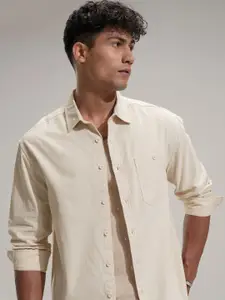 HIGHLANDER Men Comfort Relaxed Fit Textured Spread Collar Cotton Casual Shirt