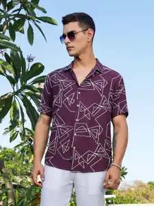 Thomas Scott Men Premium Regular Fit Short Sleeves Spread Collar Embroidered Shirt