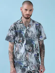 SHOWOFF Printed Cuban Collar Relaxed Fit Shirt With Shorts