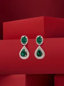 AMI Silver-Plated Austrian Diamonds Teardrop Shaped Dazzling Drop Earrings