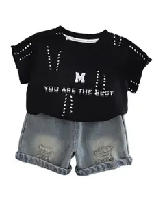 StyleCast x Revolte Boys Typography Printed Pure Cotton T-shirt & Shorts