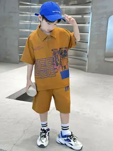 StyleCast x Revolte Boys Abstract Printed Polo Collar Pure Cotton T-shirt With Shorts