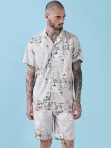 SHOWOFF Printed Cuban Collar Relaxed Fit Shirt With Shorts