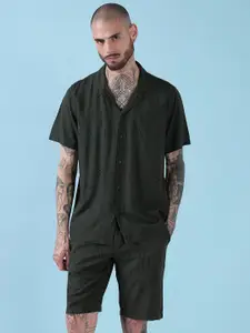 SHOWOFF Abstract Printed Cuban Collar Relaxed Fit Shirt With Shorts