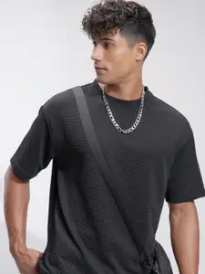 HIGHLANDER Men Self Design Round Neck Oversized T-shirt