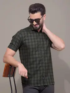 Crimsoune Club Men Classic Fit Tartan Checked Spread Collar Cotton Casual Shirt