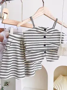 StyleCast x Revolte Girls Striped Shoulder Straps Sleeveless Pure Cotton Top With Trousers