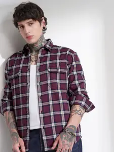 HIGHLANDER Men Comfort Relaxed Fit Tartan Checked Spread Collar Casual Shirt