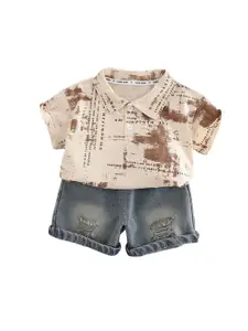 StyleCast x Revolte Boys Printed Shirt Collar Pure Cotton T-shirt With Shorts
