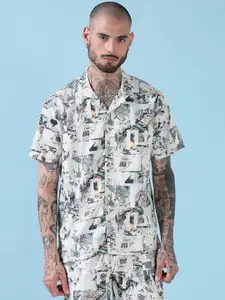 SHOWOFF Printed Cuban Collar Relaxed Fit Shirt With Shorts