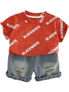 StyleCast x Revolte Boys Typography Printed Pure Cotton T-shirt & Shorts