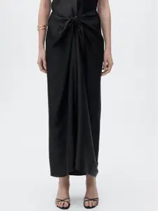MANGO Knot Detail Midi Satin-Finish Skirt