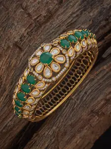 Kushal's Fashion Jewellery Embellished Bridal Green Victorian-Plated Kundan Kada Bangle