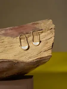 AMI Gold-Plated Artificial Stones Studded Contemporary Hoop Earrings