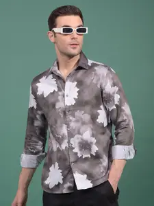 Crimsoune Club Men Classic Fit Floral Printed Spread Collar Cotton Casual Shirt