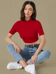 Dream Beauty Fashion High Neck Fitted Crop Top