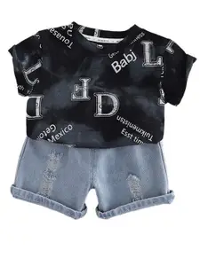 StyleCast x Revolte Boys Typograpghy Printed Pure Cotton T-shirt With Shorts