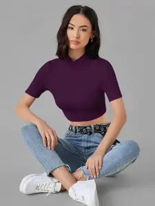 Dream Beauty Fashion Women Solid High Neck Regular Crop Top