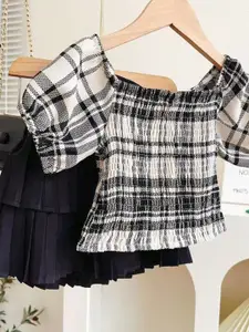 StyleCast x Revolte Girls Checked Square Neck Top with Skirt