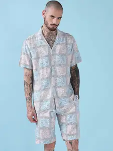 SHOWOFF Printed Cuban Collar Relaxed Fit Shirt With Shorts